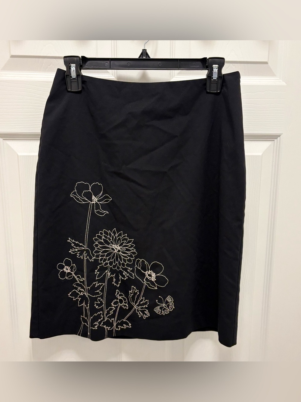 Ann Taylor Black Pencil Skirt with White Floral Outline